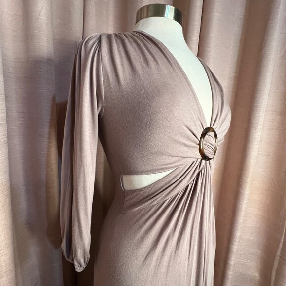 2 Saints Plunging Mauve Size 00/S Sexy Maxi Dress Side Cutouts O-Ring Feminine - Picture 8 of 16